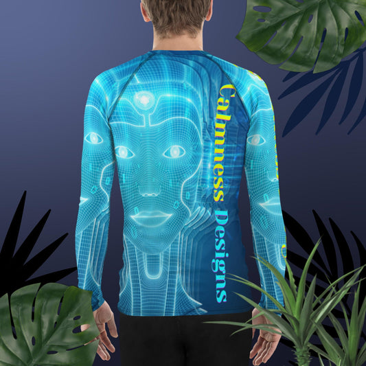 Robotic Cyborg Face, Representing Artificial Intelligence,  Men's Rash Guard