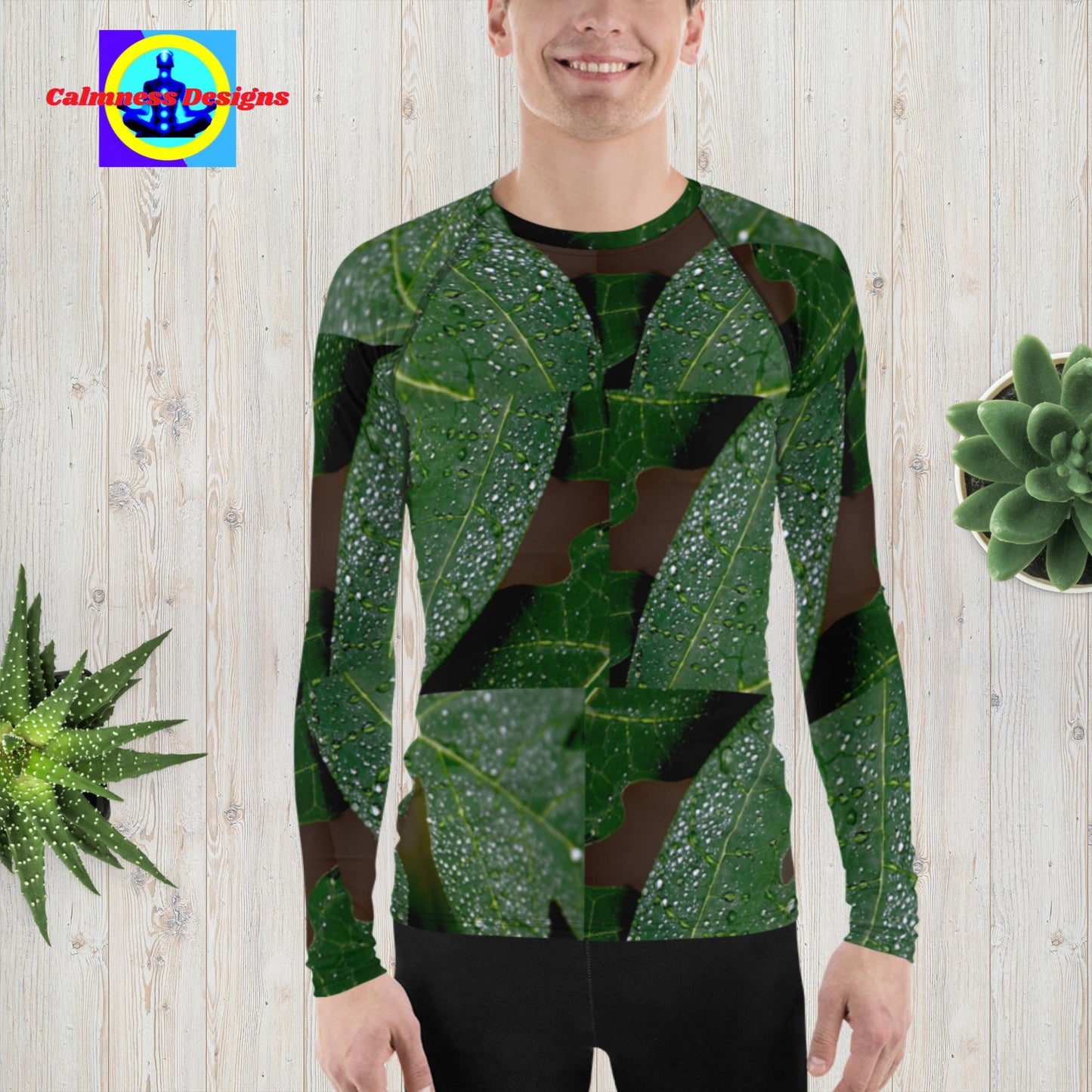 Wet Hydrangea Leaves , Men's Rash Guard