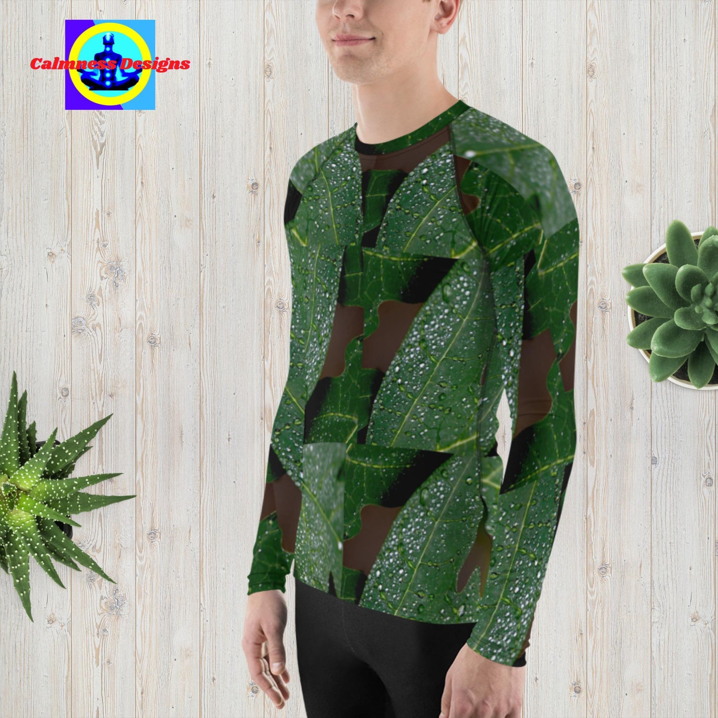 Wet Hydrangea Leaves , Men's Rash Guard