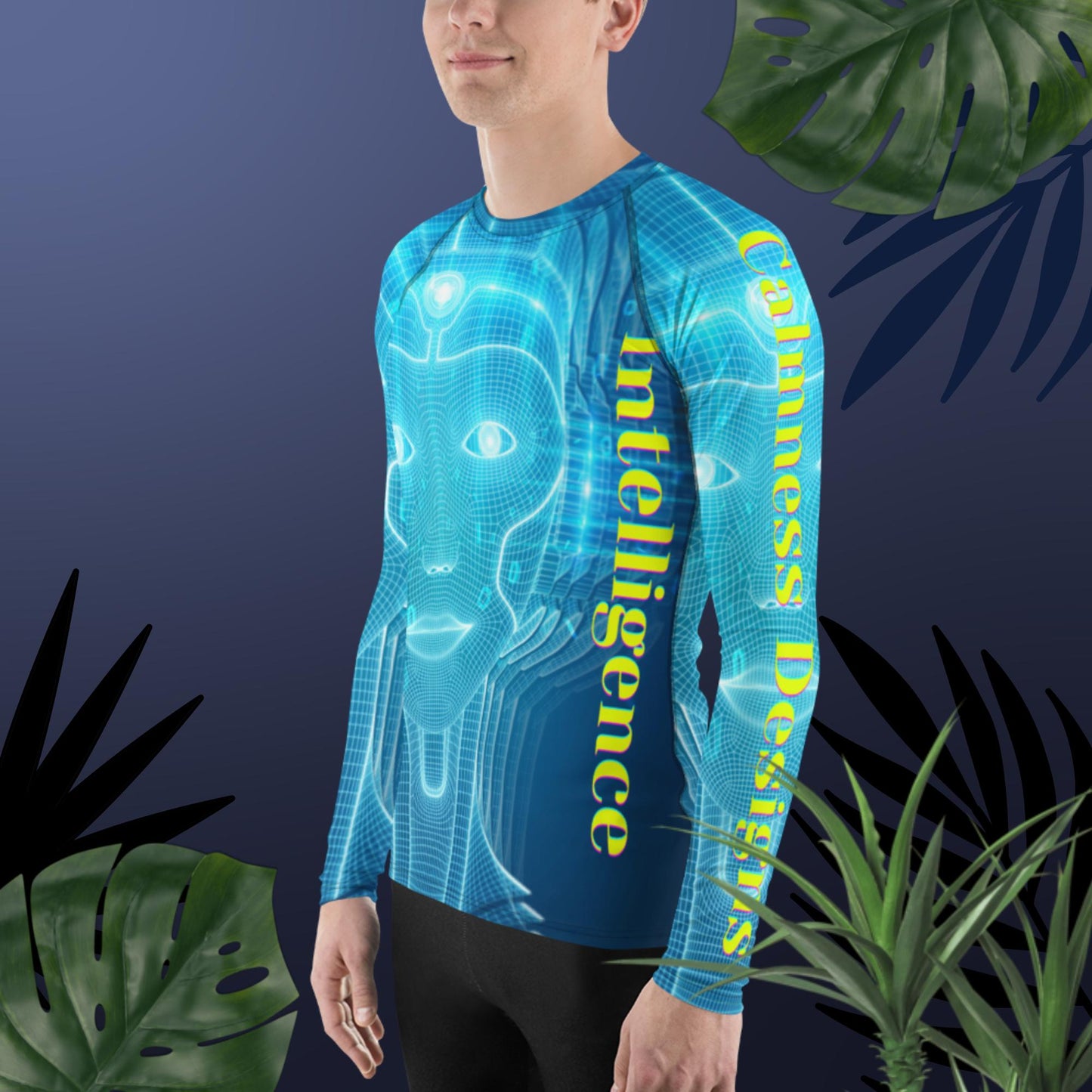 Robotic Cyborg Face, Representing Artificial Intelligence,  Men's Rash Guard