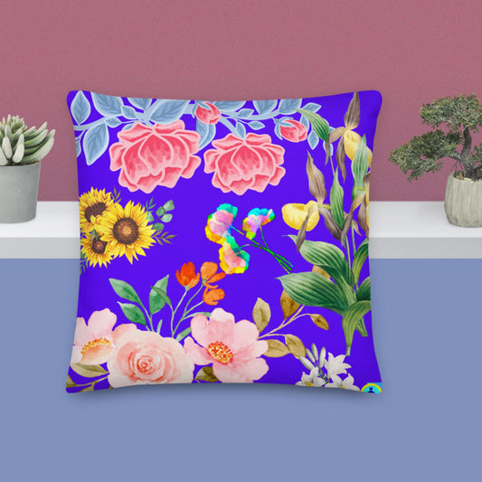 Calmness Designs Rose Blue Flowers,, Premium Pillow