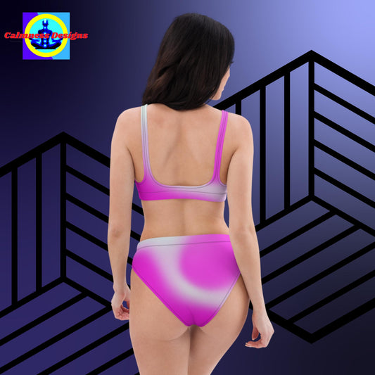 Pink & White Gradient, Recycled high-waisted bikini