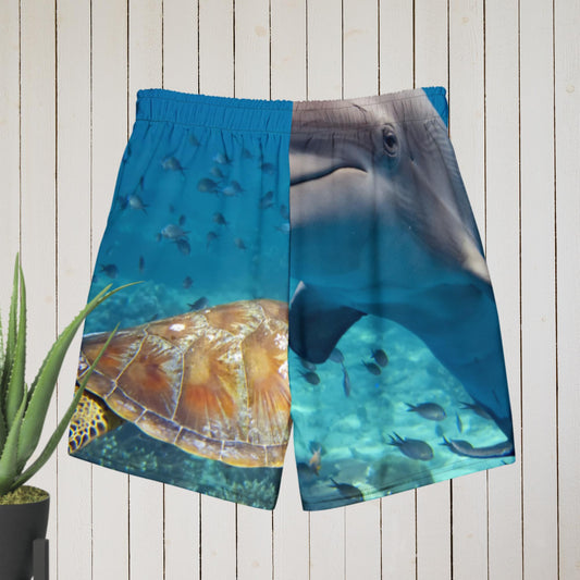 Dolphin and Turtle, Under-Water, Fishes, UN-DA, WA-TA,   Men's swim trunks