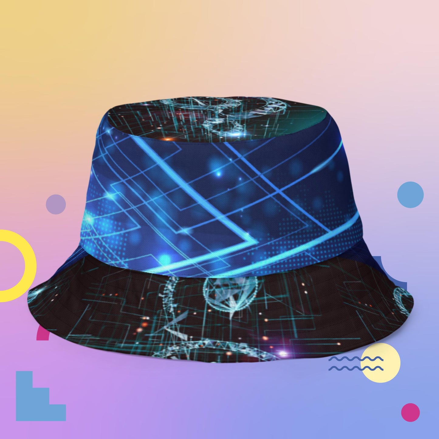 3D Digital Cloud Music Technology,  Reversible bucket hat