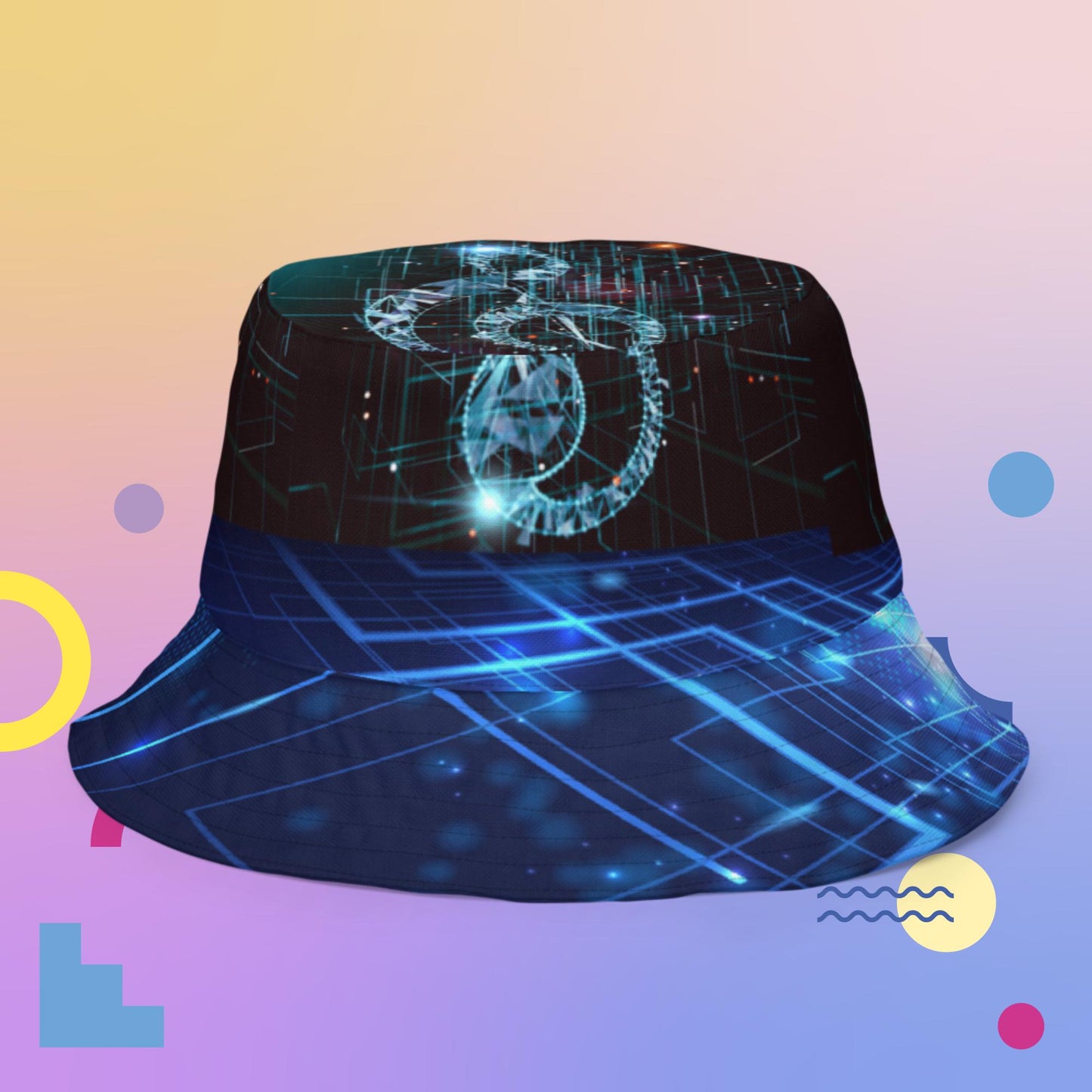 3D Digital Cloud Music Technology,  Reversible bucket hat