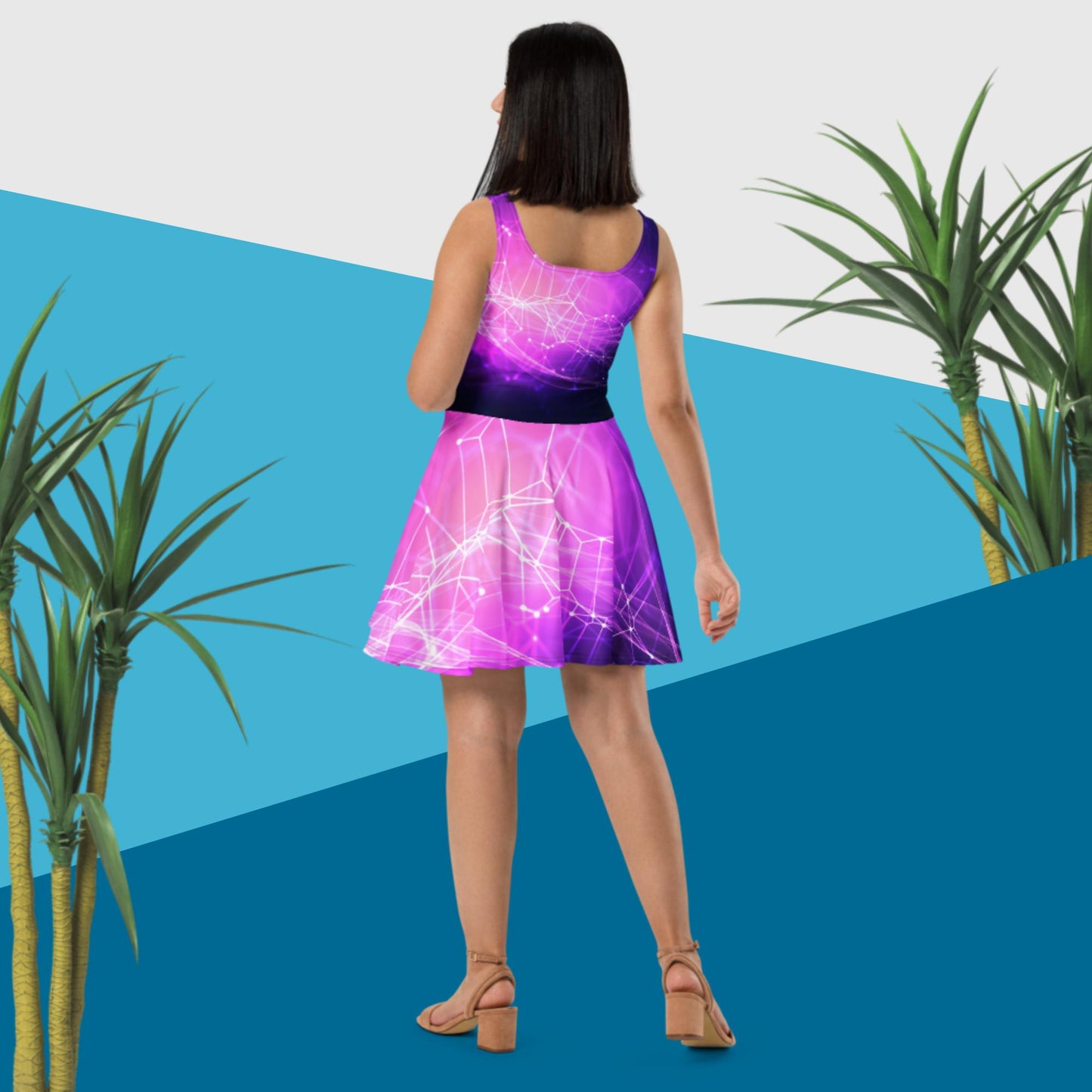 3D Abstract Background with Network Connections Effect,  Skater Dress