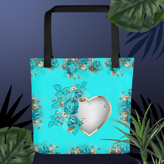 Calmness Designs Heart  With Roses On Lace Tote bag