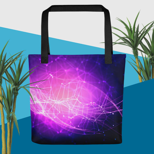 3D Abstract Background with Network Connections Effect,  Tote bag