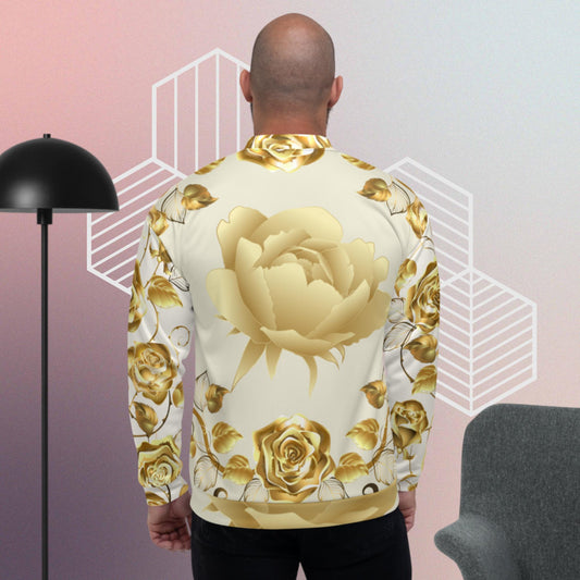 Simmetric Garland Of Gold Roses,  Unisex Bomber Jacket