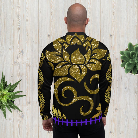 Gold Glitter Lotus Flower Unisex Bomber Jacket