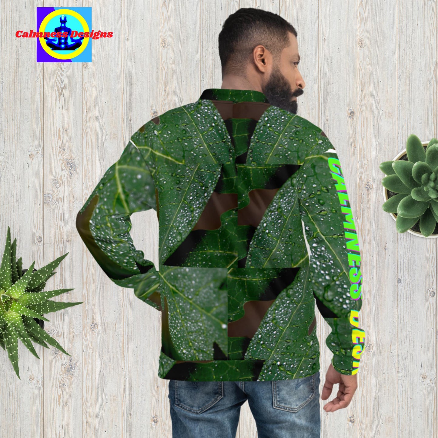 Wet Hydrangea Leaves, Unisex Bomber Jacket