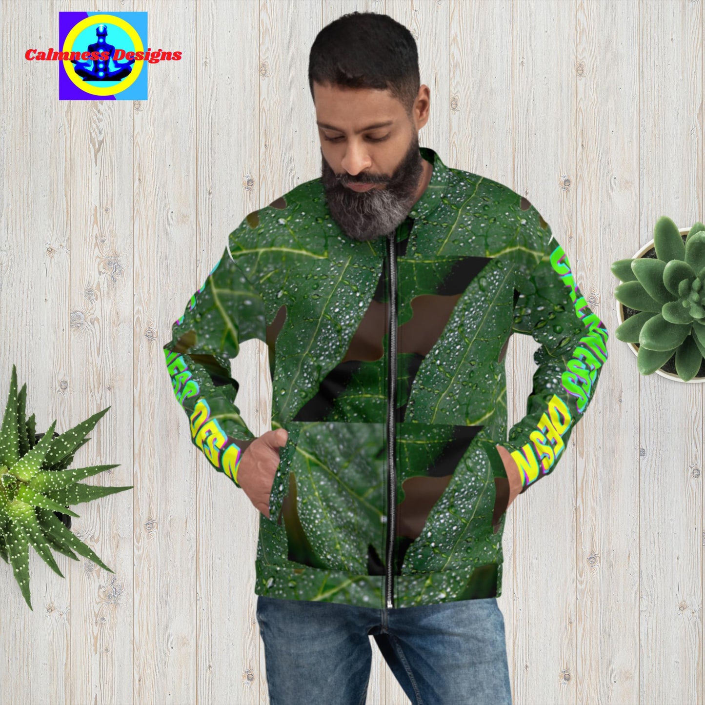 Wet Hydrangea Leaves, Unisex Bomber Jacket