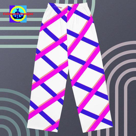 Calmness Designs Grid-Lines,  All-over print unisex wide-leg pants