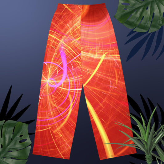 Fractal art background,   All-over print unisex wide-leg pants