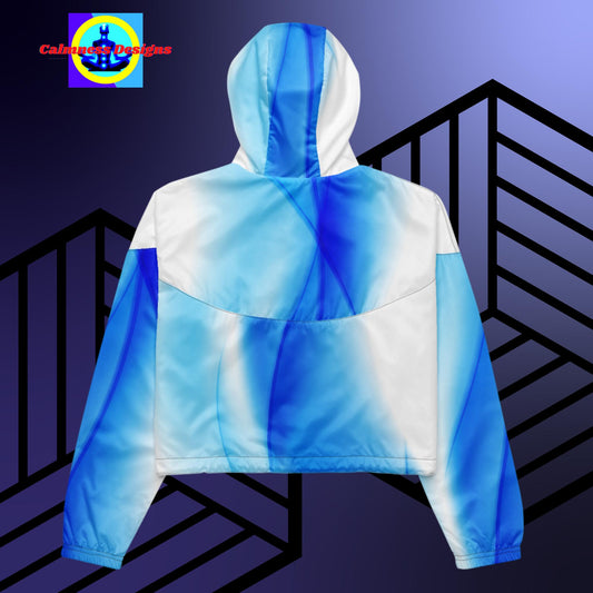 Shiny Blue Gradient Waves, Women’s cropped windbreaker