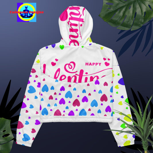 Happy Valentines Day, Hearts, Women’s cropped windbreaker