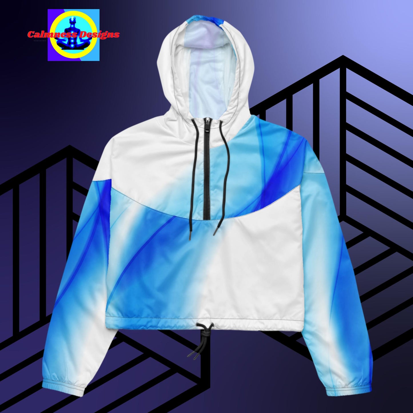 Shiny Blue Gradient Waves, Women’s cropped windbreaker