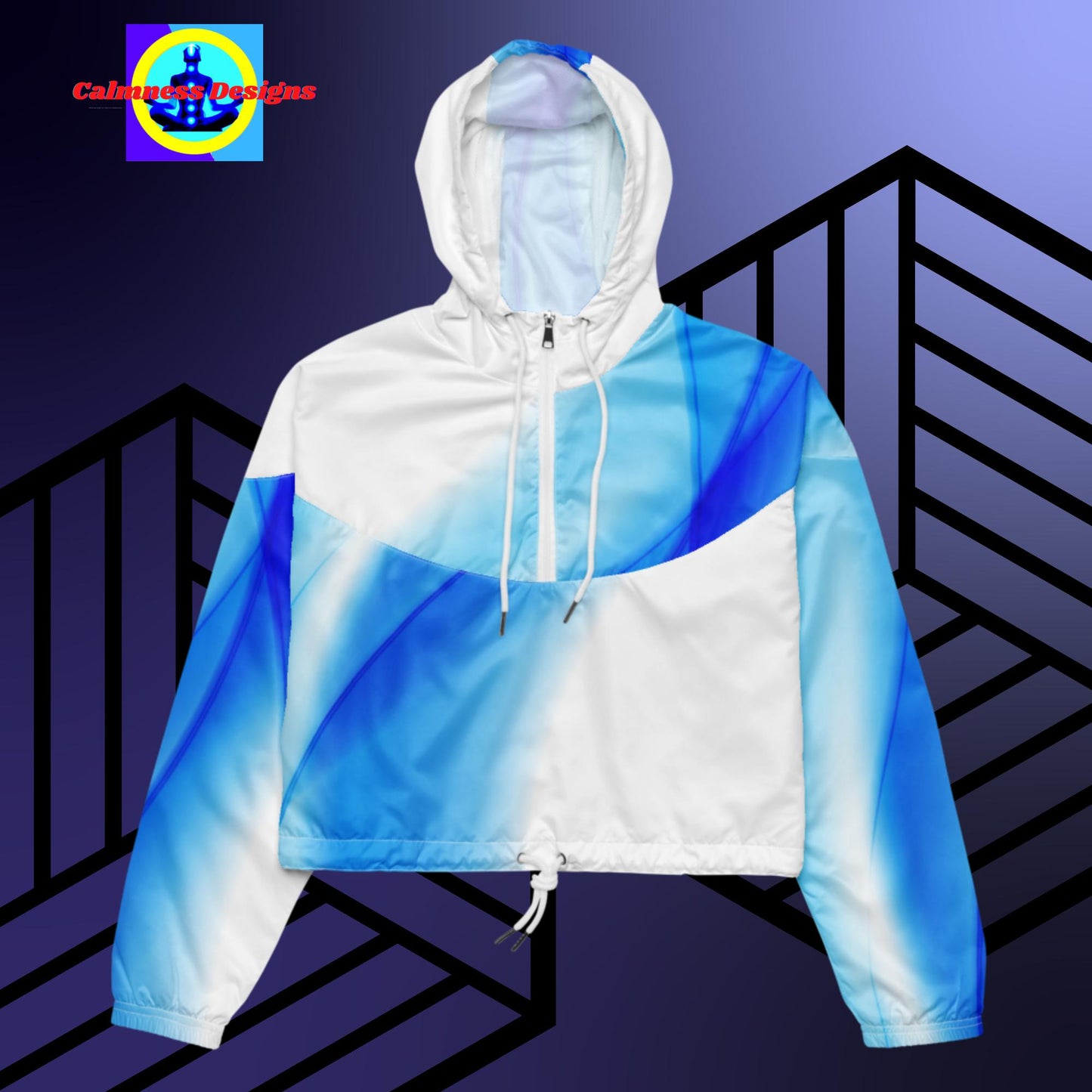 Shiny Blue Gradient Waves, Women’s cropped windbreaker