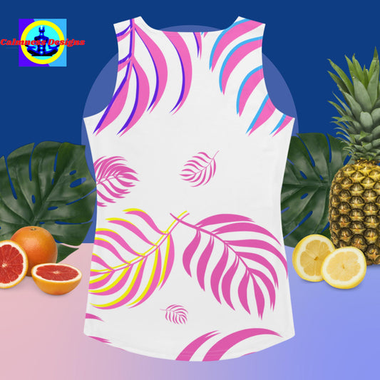 Pink October Leaves Areca Palm,  Sublimation Cut & Sew Tank Top