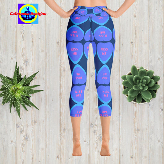 "Kiss Me" Candy Hearts,  Yoga Capri Leggings