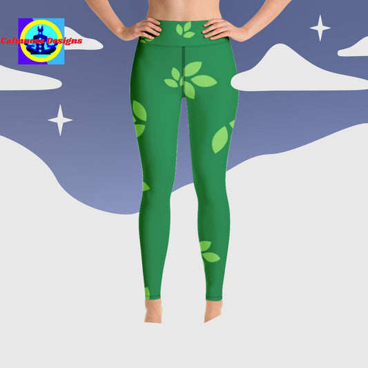 Green Yoga Leaves, Yoga Leggings