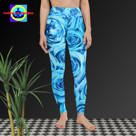 Colorful Blue Rose Flowers, Yoga Leggings