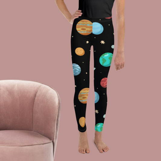 Dark Solar System Space Seamless Pattern,  Youth Leggings