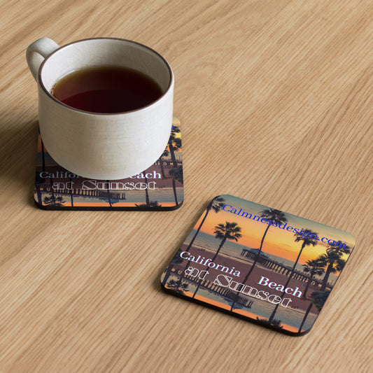 California Beach at Sunset, calmnessdesign.com,  Cork-back coaster