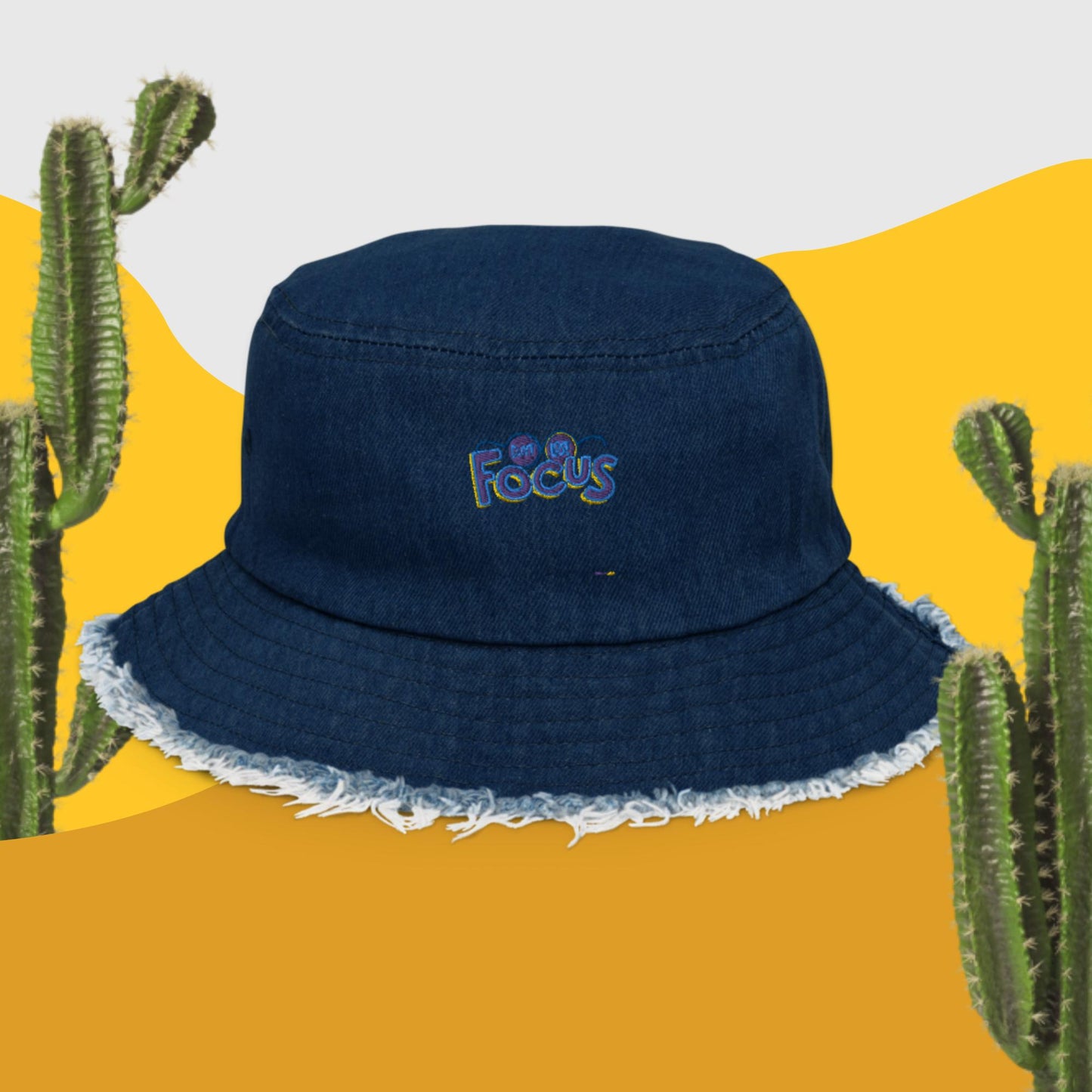 Don't Lose Focus, Distressed denim bucket hat