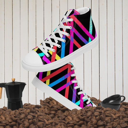 Designs Colorful, Parallels Lines, , Men’s high top canvas shoes