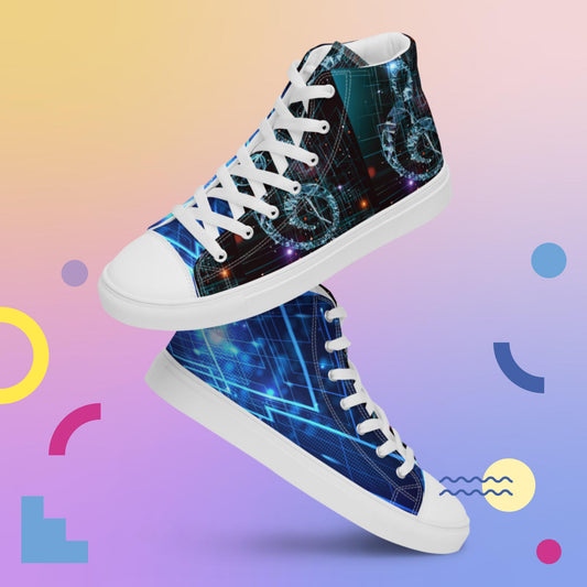 3D Digital Cloud Music Technology,   Men’s high top canvas shoes