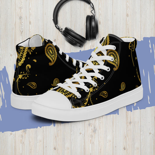 Gold Paisley, Men’s high top canvas shoes