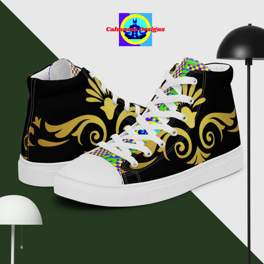 Calmness Designs Ornament Line,  Men’s high top canvas shoes