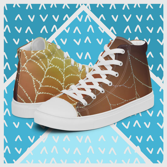 Morning Dew on Spider Web,   Men’s high top canvas shoes