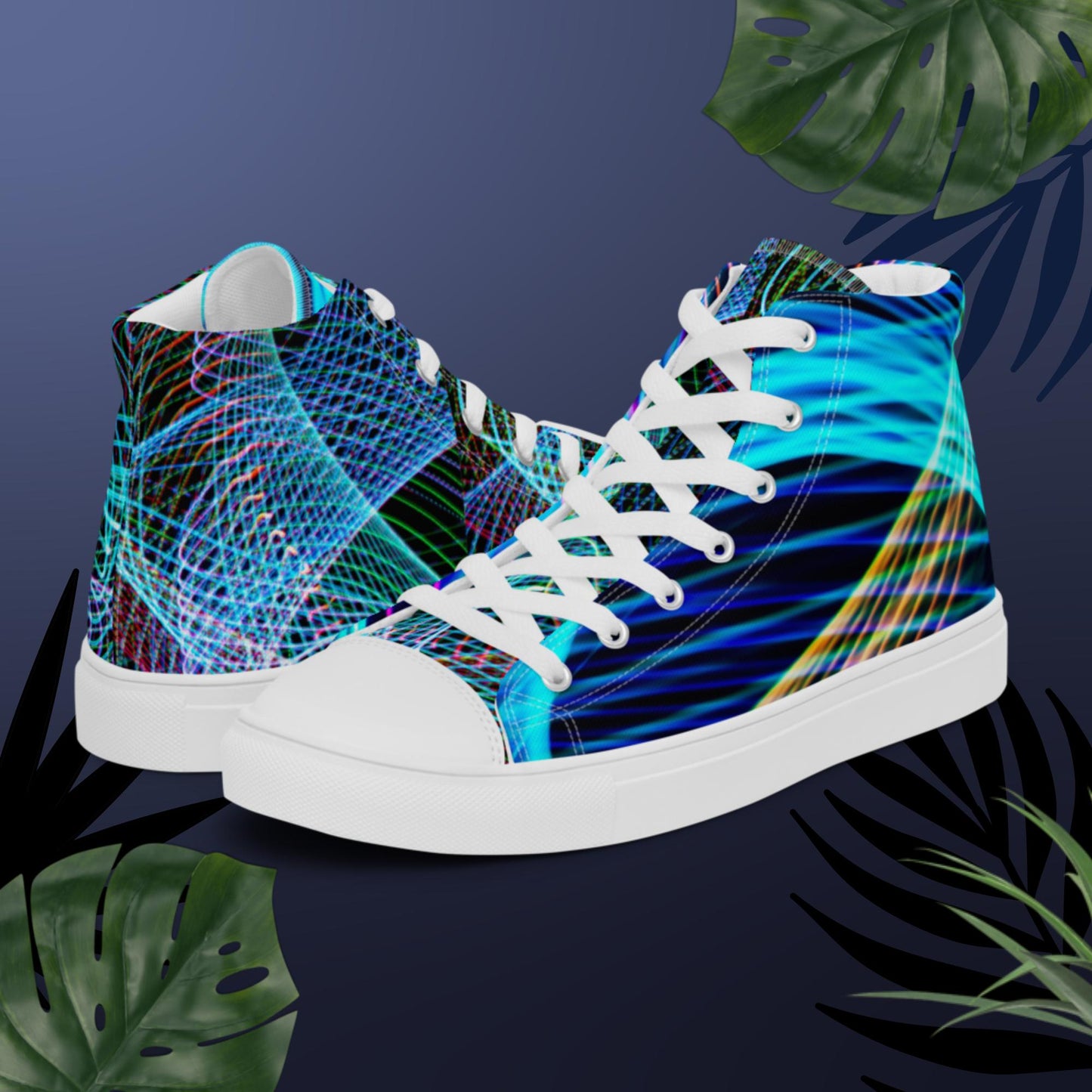 Abstract Freezelight Curves,  Men’s high top canvas shoes