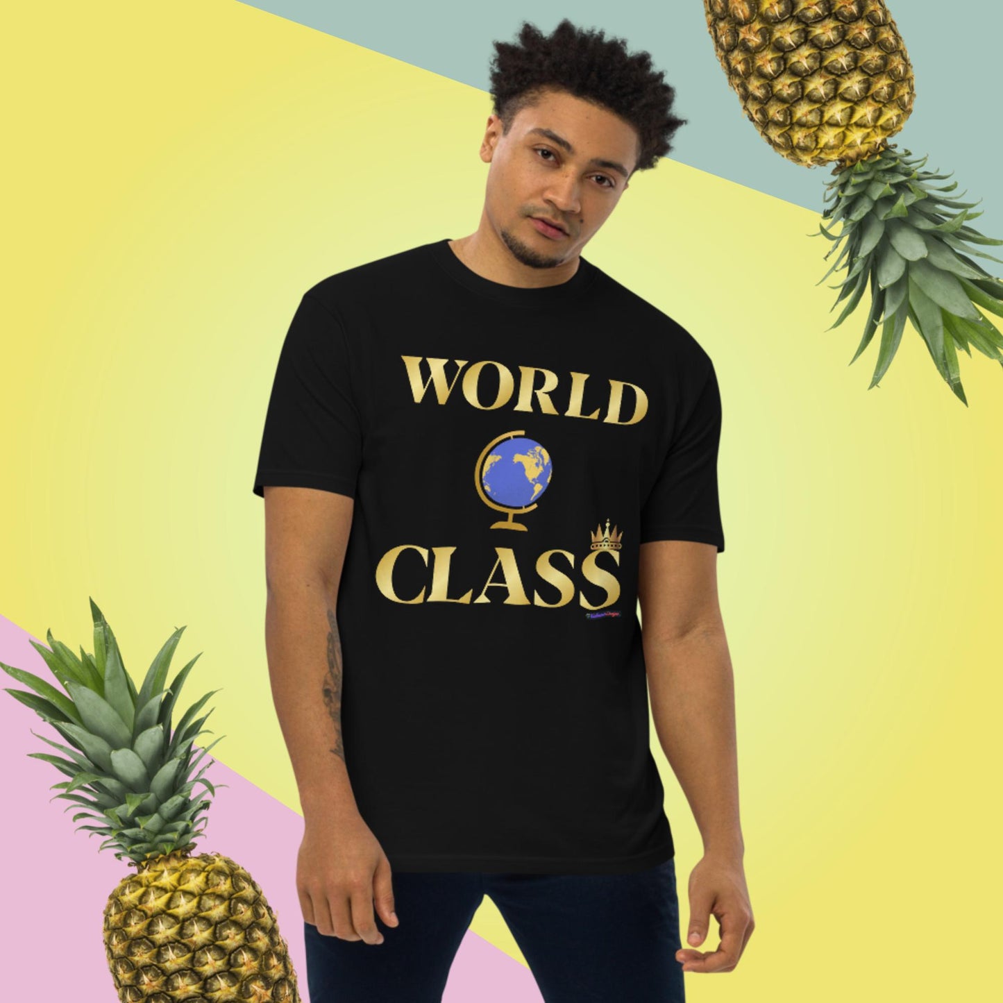 World Class, Golden, Crowns, Trophies, Number 1,Men’s premium heavyweight tee