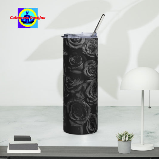 Colorful Black Rose Flowers, Stainless steel tumbler