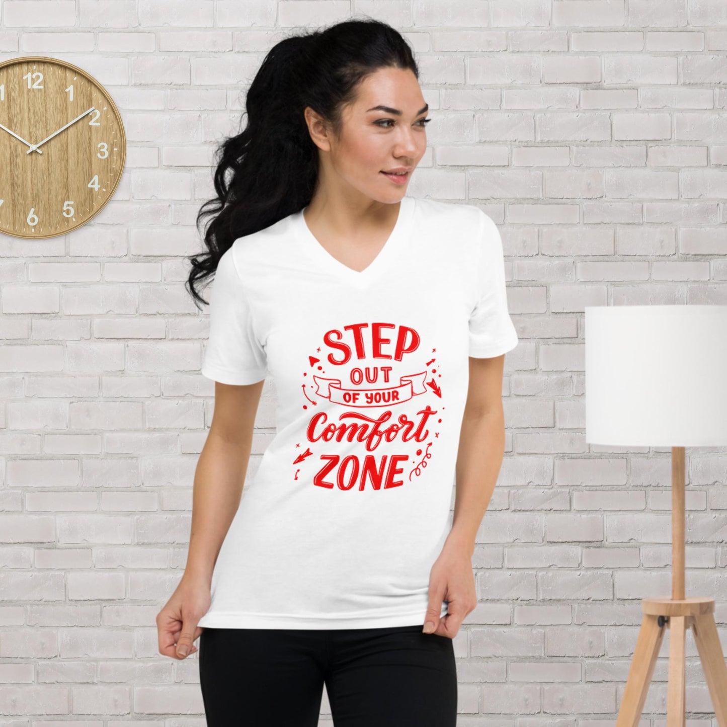 Step Out Of Your Comfort Zone, Unisex Short Sleeve V-Neck T-Shirt