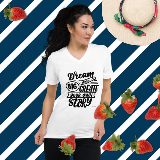 Dream Big and Create your own story, Unisex Short Sleeve V-Neck T-Shirt