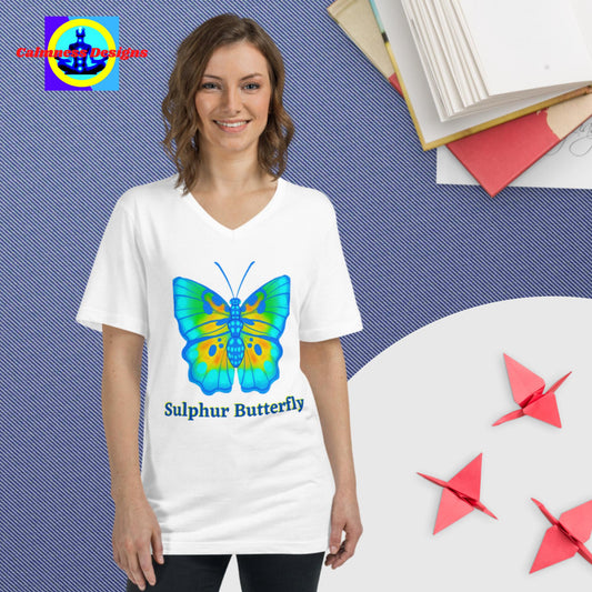 Sulphur Butterfly, Unisex Short Sleeve V-Neck T-Shirt