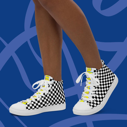 Checkered Calmness Designs, Women’s high top canvas shoes