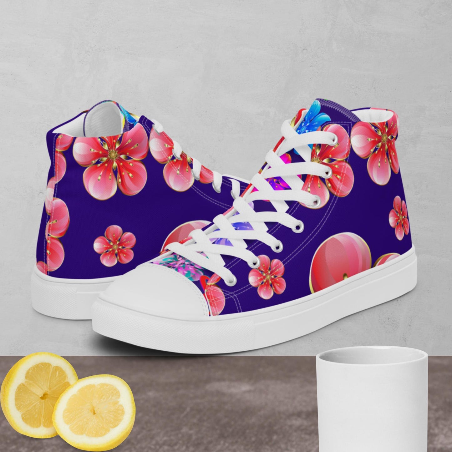 Red Skura Flowers, Women’s high top canvas shoes