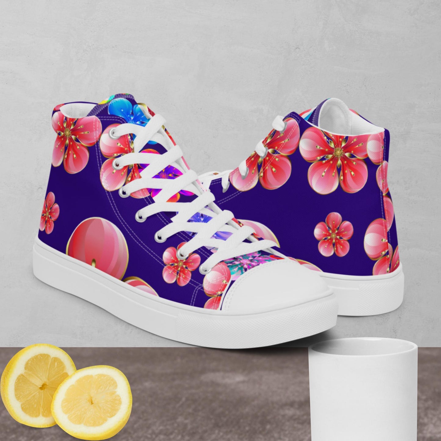 Red Skura Flowers, Women’s high top canvas shoes