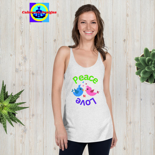 Peace N Love, Couple-Birds, in-Love, Women's Racerback Tank